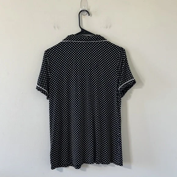 Soma Cool Nights Black White Polka Dot Short Sleeve Button Down Pajama Top Sz M - Picture 7 of 9